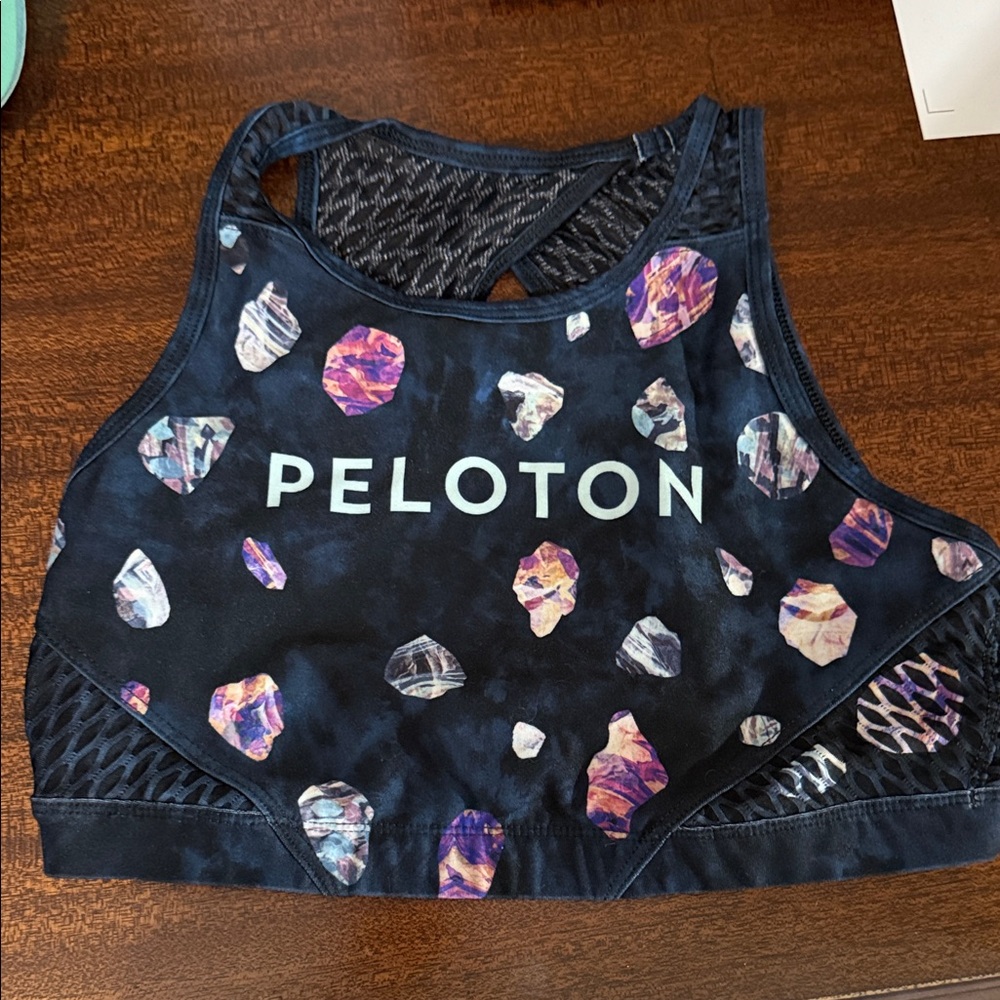 Peloton Black and Multicolor Patterned Sports Bra
